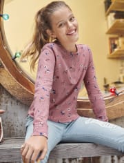 Girls Floral Henley Top