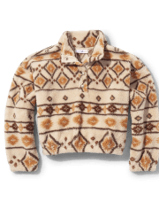 Jersey con medio broche de sherpa estampado para niñas Tween Girls