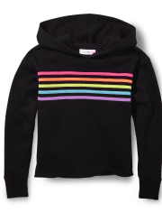 Girls Rainbow Striped Cropped Cozy Hoodie