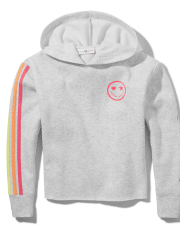 Girls Rainbow Striped Cropped Cozy Hoodie