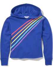 Girls Rainbow Striped Cropped Cozy Hoodie