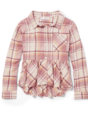 Camisa con botones y peplum a cuadros para niñas Tween