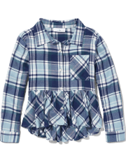 Tween Girls Plaid Peplum Button-Down Shirt