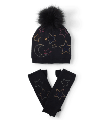 Conjunto de guantes y gorro con estrella enjoyada para niñas Tween