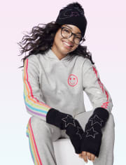 Conjunto de guantes y gorro con estrella enjoyada para niñas Tween