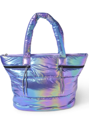 Tween Girls Rainbow Metallic Puffy Tote Bag