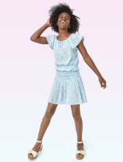Tween Girls Floral Smocked Skirt