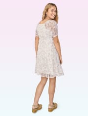 Girls Floral Lace Tiered Dress