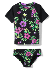 Tween Girls Tropical Rashguard Swimsuit
