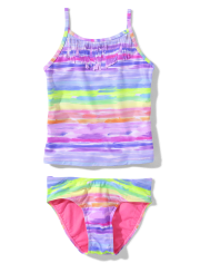 Tween Girls Tie Dye Fringe Tankini Swimsuit