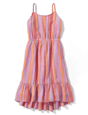 Girls Striped Tiered High Low Dress