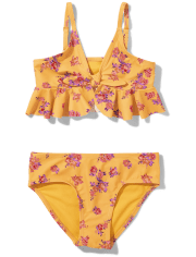 Tween Girls Floral Tie Front Ruffle Bikini Swimsuit