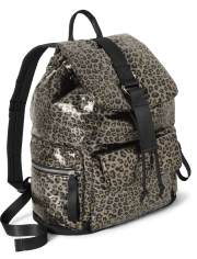 Girls Leopard Flap Backpack