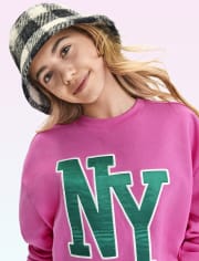 Tween Girls Buffalo Plaid Sherpa Bucket Hat