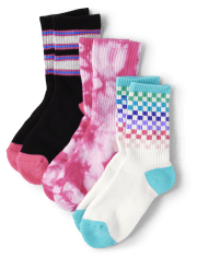 Tween Girls Tie Dye Cushioned Crew Socks 3-Pack