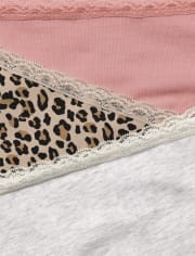 Tween Niña Hipster con ribete de encaje de leopardo, ropa interior, paquete de 5