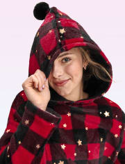 Tween Girls Star Buffalo Plaid Fleece Hoodie Nightgown