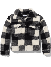 Tween Girls Buffalo Plaid Sherpa Oversized Shacket