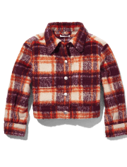 Tween Girls Plaid Tweed Oversized Cropped Shirt Jacket