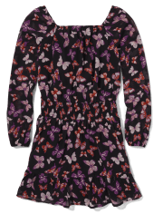 Vestido fruncido de georgette con mariposas para niñas Tween