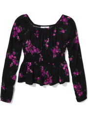 Tween Girls Floral Smocked  Peplum Top
