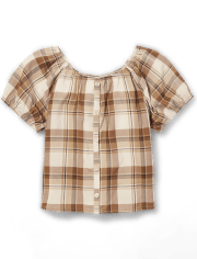 Tween Girls Print Challis Button Front Top