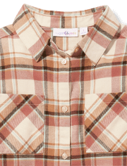 Tween Girls Plaid Twill Oversized Button Up Shirt