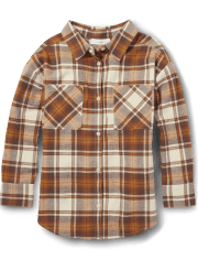 Tween Girls Plaid Flannel Oversized Button Up Shirt