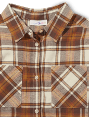 Tween Girls Plaid Flannel Oversized Button Up Shirt