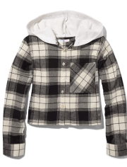 Tween Girls Plaid Twill Cropped Button Up Shirt