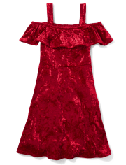 Tween Girls Velvet Off Shoulder Dress