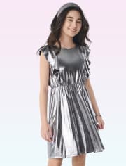 Girls Metallic Fit And Flare Dress