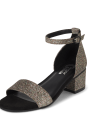 Girls Glitter Block Heel Sandal