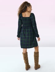 Vestido fruncido a cuadros para niñas Tween