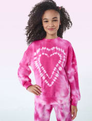 Tween Girls Heart Tie Dye Sweatshirt