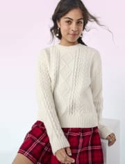 Tween Girls Metallic Cable Knit Sweater