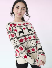 Tween Girls Reindeer Fairisle Sweater