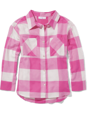 Tween Girls Plaid Oversized Button Up Shirt