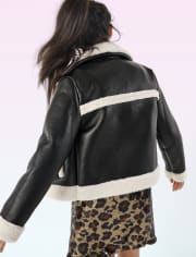 Tween Girls Faux Leather Bomber Jacket