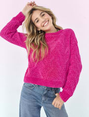Tween Girls Cable Knit Chenille Sweater