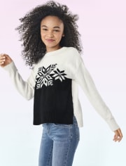 Tween Girls Intarsia Snowflake Sweater