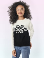 Tween Girls Intarsia Snowflake Sweater