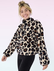 Tween Girls Print Sherpa Oversized Half-Zip Pullover