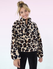 Tween Girls Print Oversized Sherpa Pullover