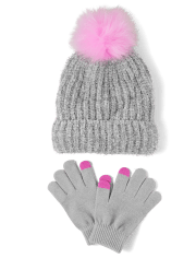 Conjunto de guantes y gorro con pompón brillante para niñas Tween