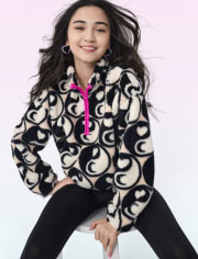 Tween Girls Print Sherpa Oversized Half-Zip Pullover