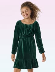 Tween Girls Velour Ruffle Dress