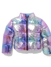 Tween Girls Foil Ombre Cropped Puffer Jacket