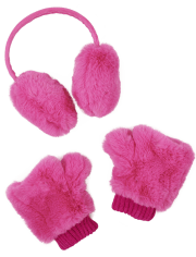 Tween Girls Faux Fur Ear Muffs And Mittens Set