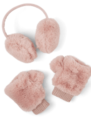 Tween Girls Faux Fur Ear Muffs And Mittens Set